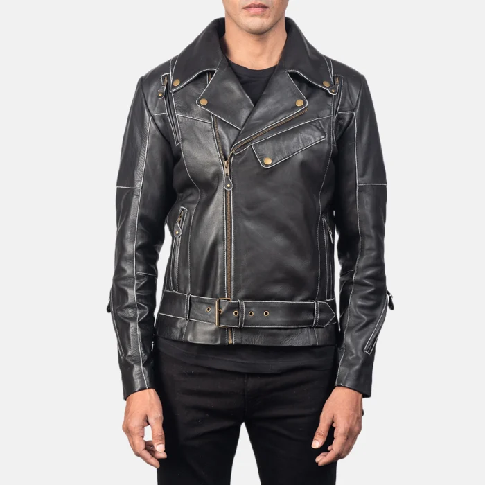 Men Leather Biker Black Jacket