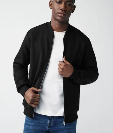 Men Jersey Black Wool Bomber Jacket