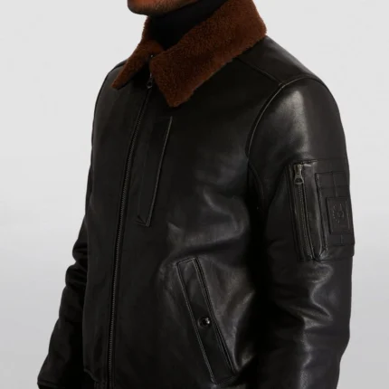 Black Fur Collar Men Leather Jacket