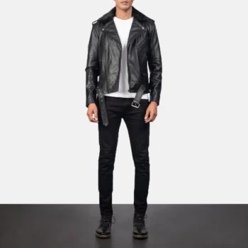 Men Futon Black Leather Biker Jacket