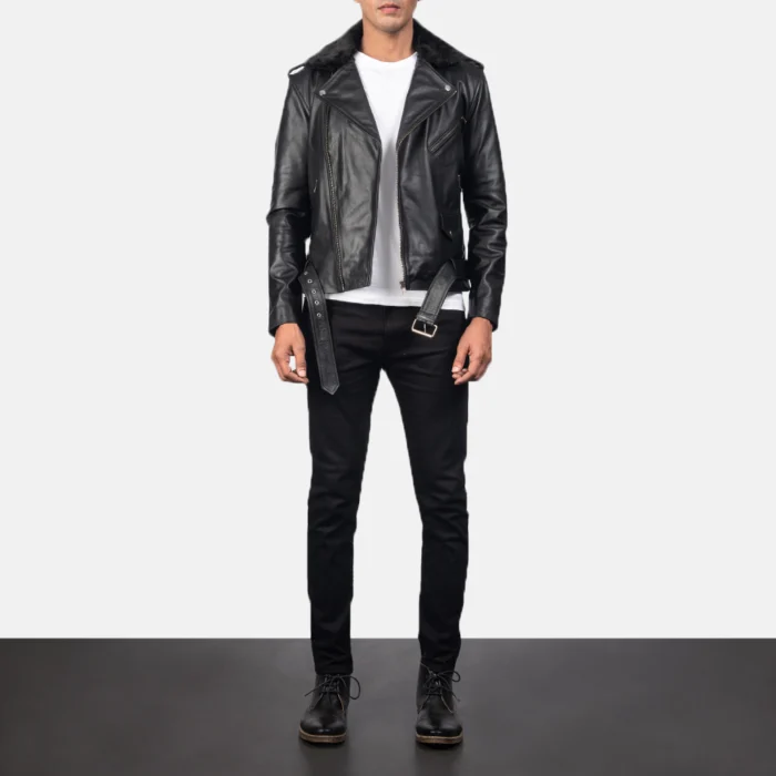 Men Futon Black Leather Biker Jacket