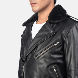 Men Futon Black Leather Biker Jacket