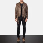 Brown Mocha Men Biker Leather Jacket