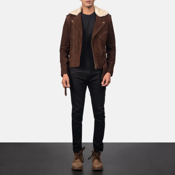 Brown Mocha Suede Leather Biker Jacket