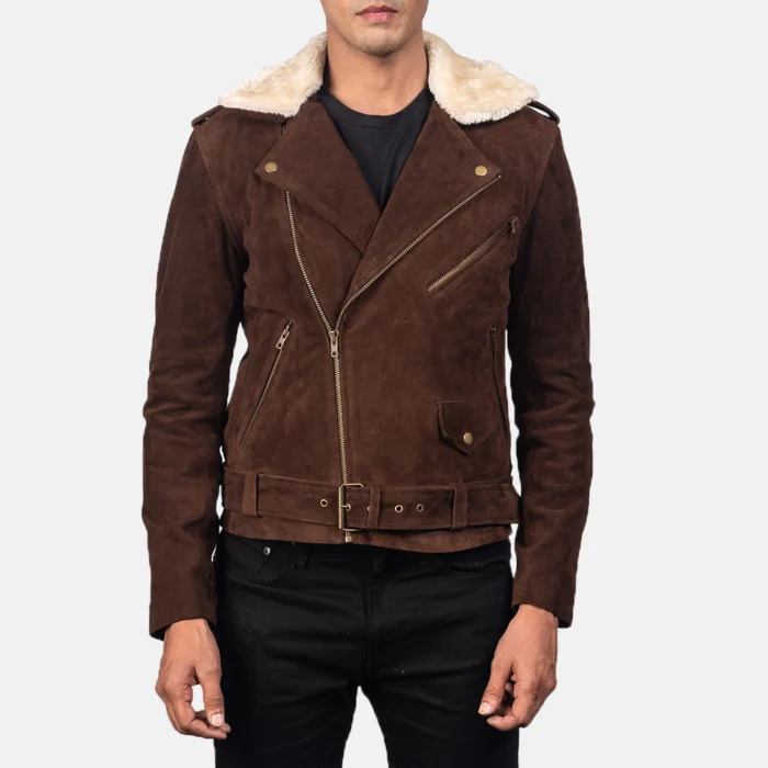 Brown Mocha Suede Leather Biker Jacket