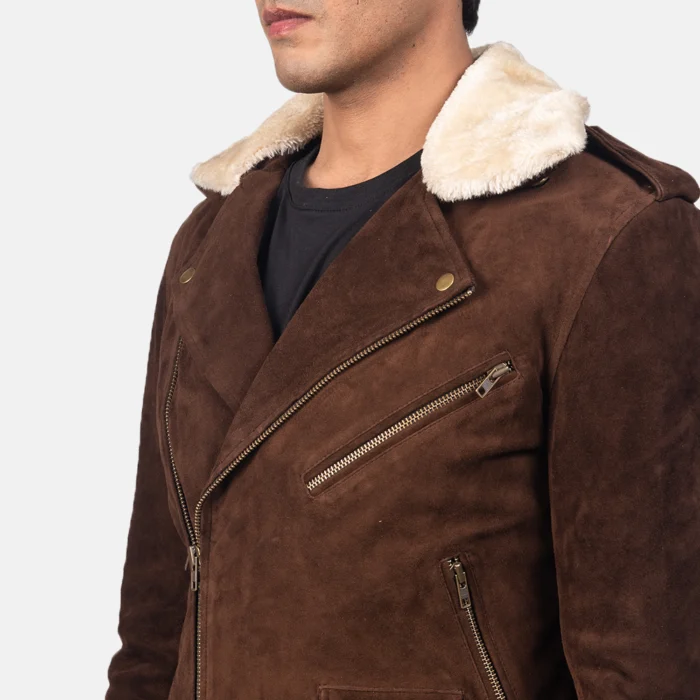 Brown Mocha Suede Leather Biker Jacket