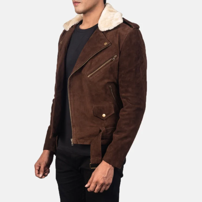 Brown Mocha Suede Leather Biker Jacket