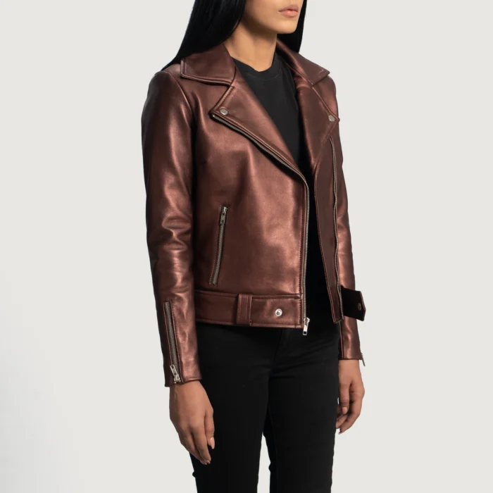 Women Maroon Leather Biker Jacket