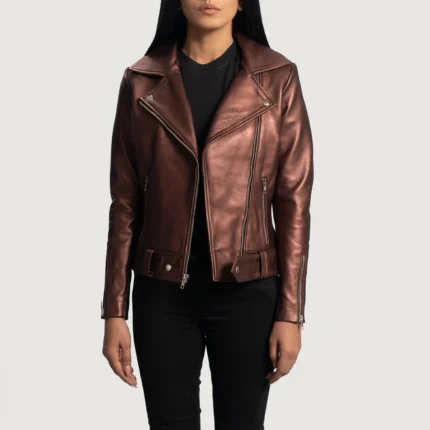 Women Maroon Leather Biker Jacket