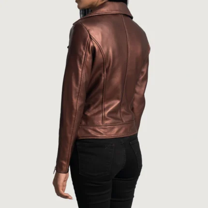 Women Maroon Leather Biker Jacket