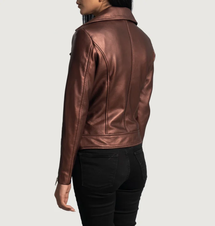 Women Maroon Leather Biker Jacket