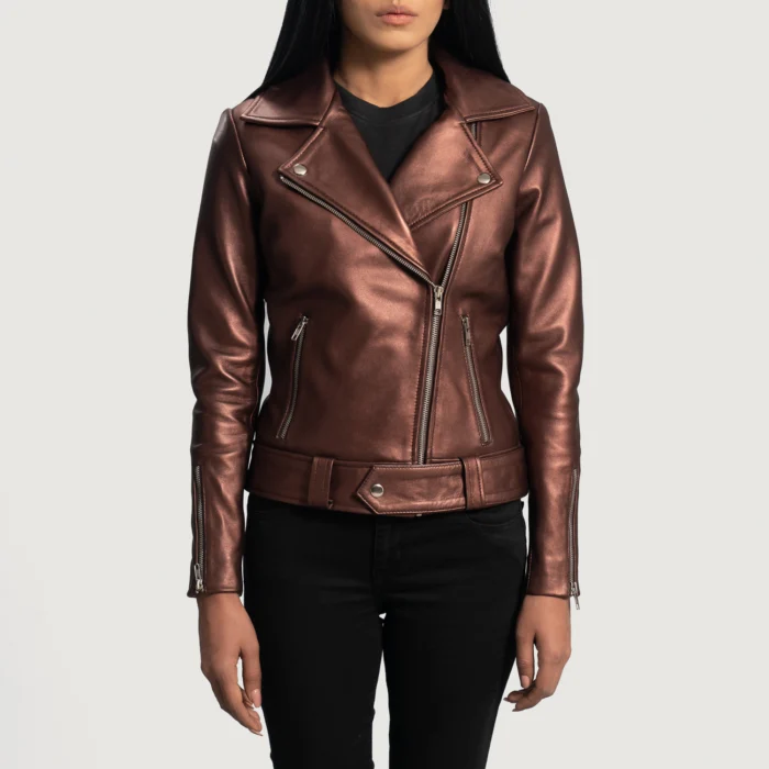 Women Maroon Leather Biker Jacket