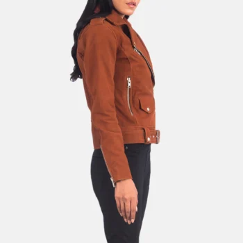 Women Brown Suede Leather Biker Jacket