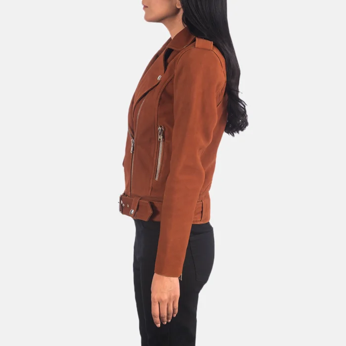 Women Brown Suede Leather Biker Jacket