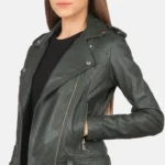 Women Green Leather Biker Jacket