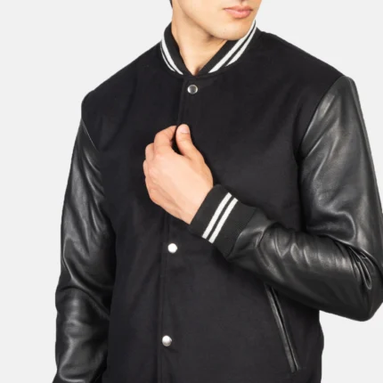 Black Striped Hybrid Varsity Men Jacket