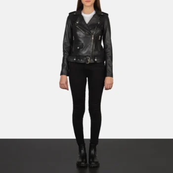 Women Pure Black Leather Biker Jacket