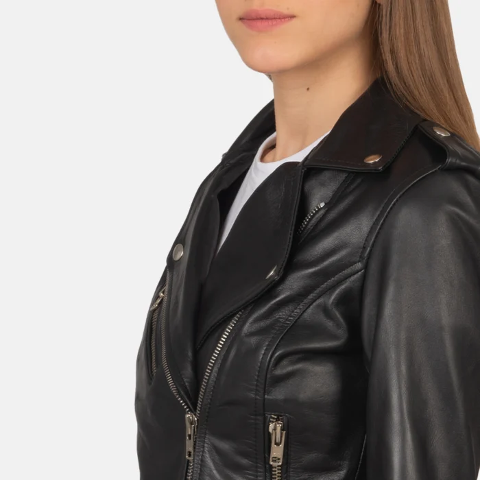 Women Pure Black Leather Biker Jacket