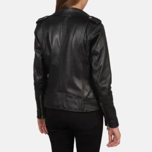 Women Pure Black Leather Biker Jacket