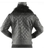 Men Biker Quilted Grey Fur Collar Jacket