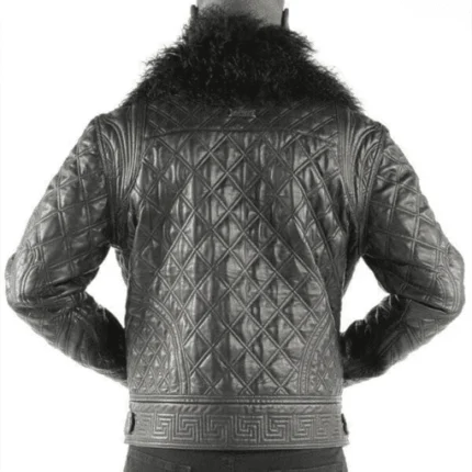 Men Biker Quilted Grey Fur Collar Jacket