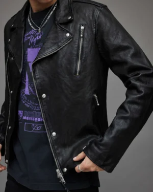 Men Black Genuine Leather Biker Jacket