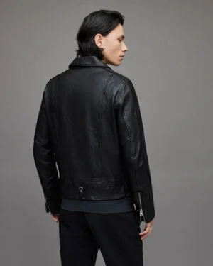 Men Black Genuine Leather Biker Jacket