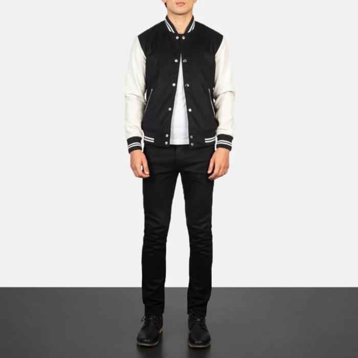 Black White Varsity Wool Jacket