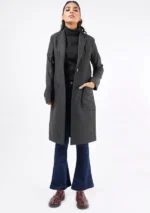 Women Dark Grey Wool Long Coat