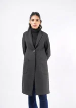 Women Dark Grey Wool Long Coat