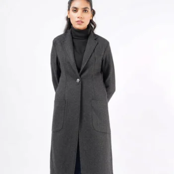 Women Dark Grey Wool Long Coat