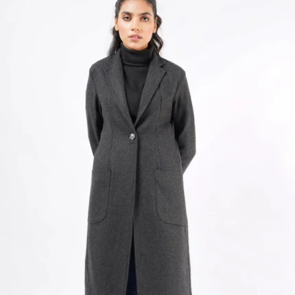 Women Dark Grey Wool Long Coat