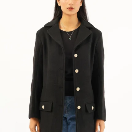 Women Black Wool Long Coat