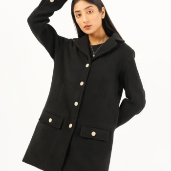 Women Black Wool Long Coat