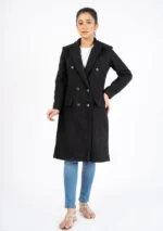 Women Trench Black Wool Coat