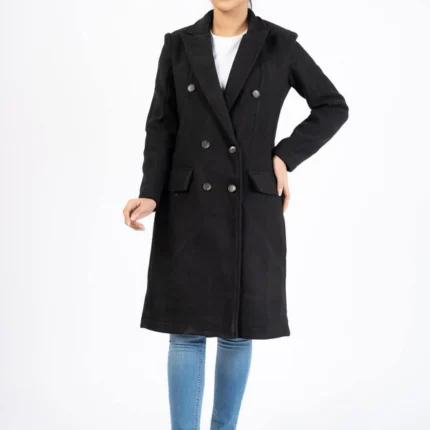 Women Trench Black Wool Coat