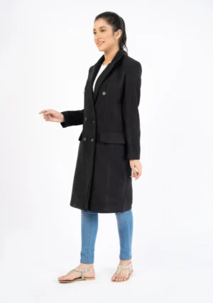 Women Trench Black Wool Coat