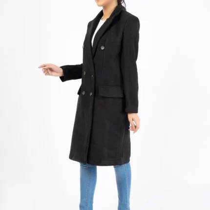 Women Trench Black Wool Coat