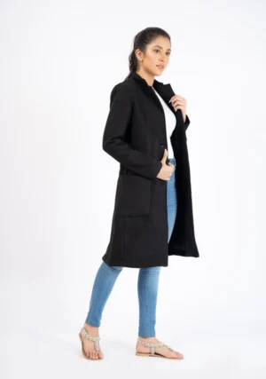 Women Trench Black Wool Coat