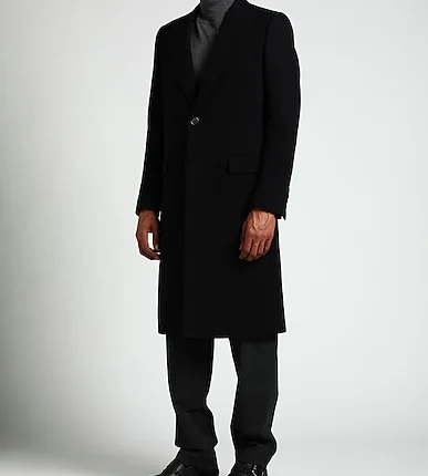 Men Black Single Breasted Wool Coat