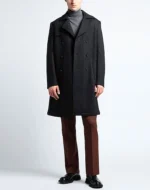 Men Black Double Breasted Wool Coat