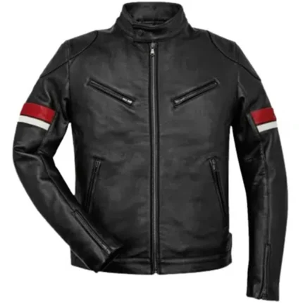 Black Leather Cafe Racer Biker Jacket