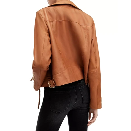 Brown Zipper Cropped Leather Jacket | Pelle Pelle Store view 2