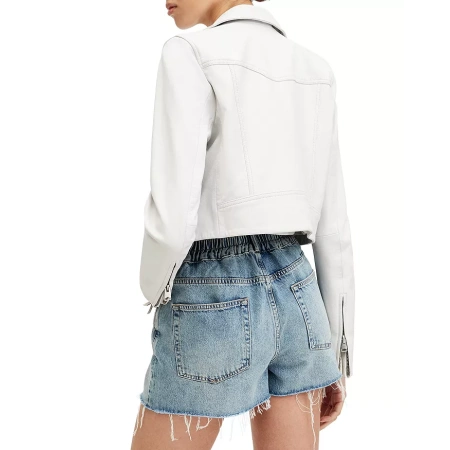 White Cropped Leather Biker Jacket | Pelle Pelle Store view 3