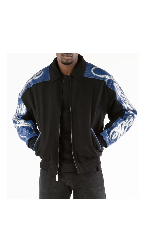 Pelle Pelle Men Leather Wool Jacket | Black & Blue