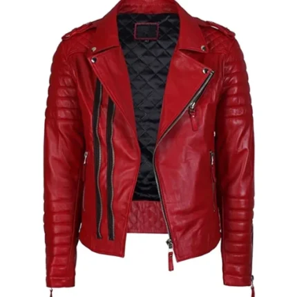 Motorcycle Men And Women Red Leather Jacket