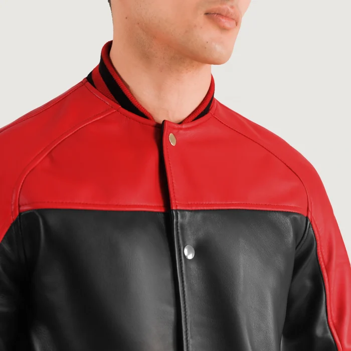 Men Varsity Black And Red Leather Jacket