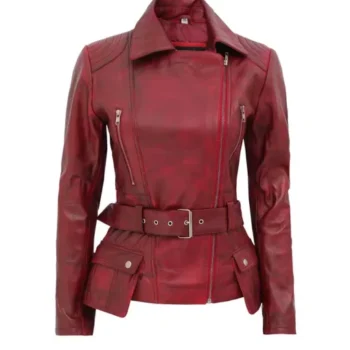 Women Biker Red Leather Jacket