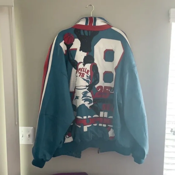 Pelle Pelle Light Blue Basketball Leather Jacket view 2
