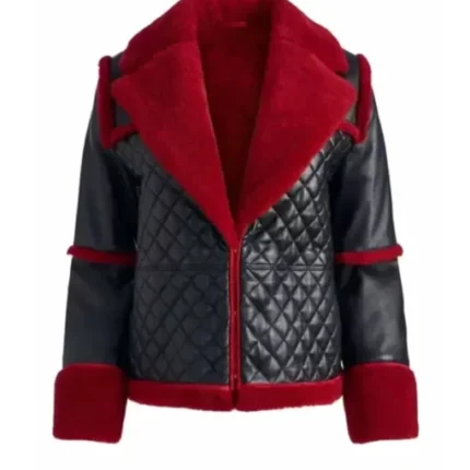 Red Women Aviator Leather Jacket